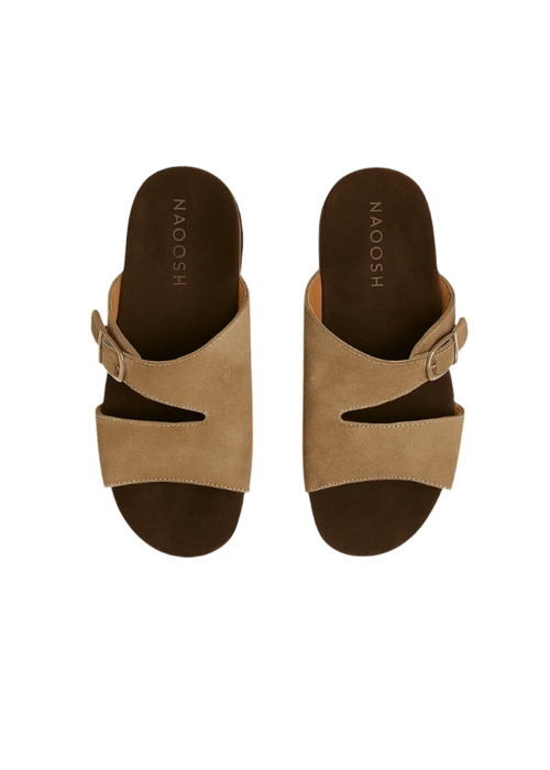 BEIGE BROWN LEATHER SLIDES